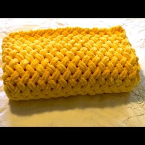 Apricot yellow baby blanket, hand knitted with Alize puffy yarns